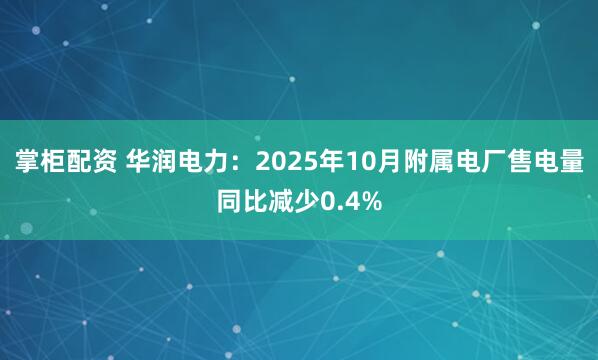 掌柜配资 华润电力:2025年10月附属电厂售电量同比减少0.4%